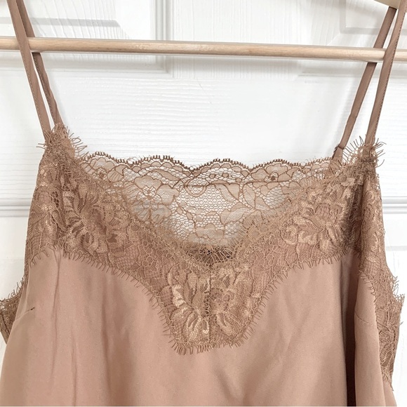 Express Beige Lace Inset Trim Silky Cami Bodysuit Top - Picture 3 of 7